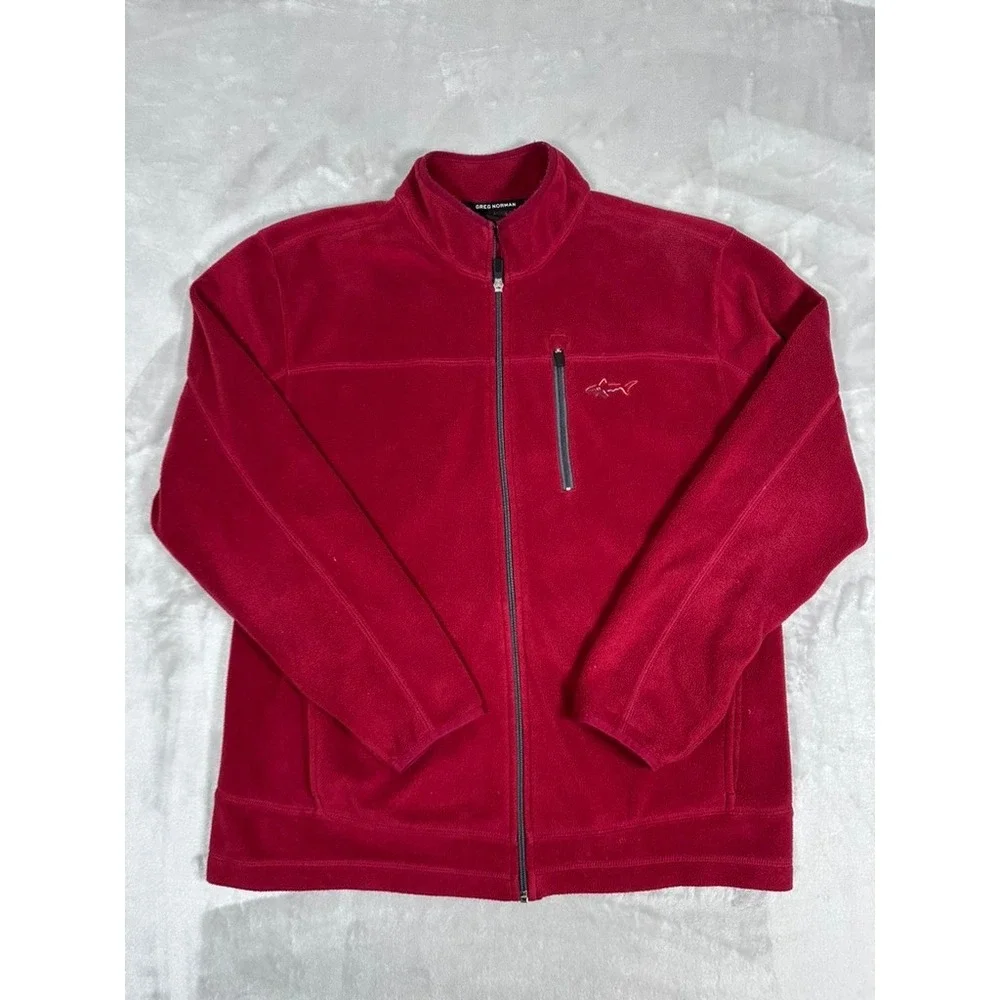Greg Norman Fleece Jacket Red Five Iron‎ Full Zip Tasso Elba Mens Size M